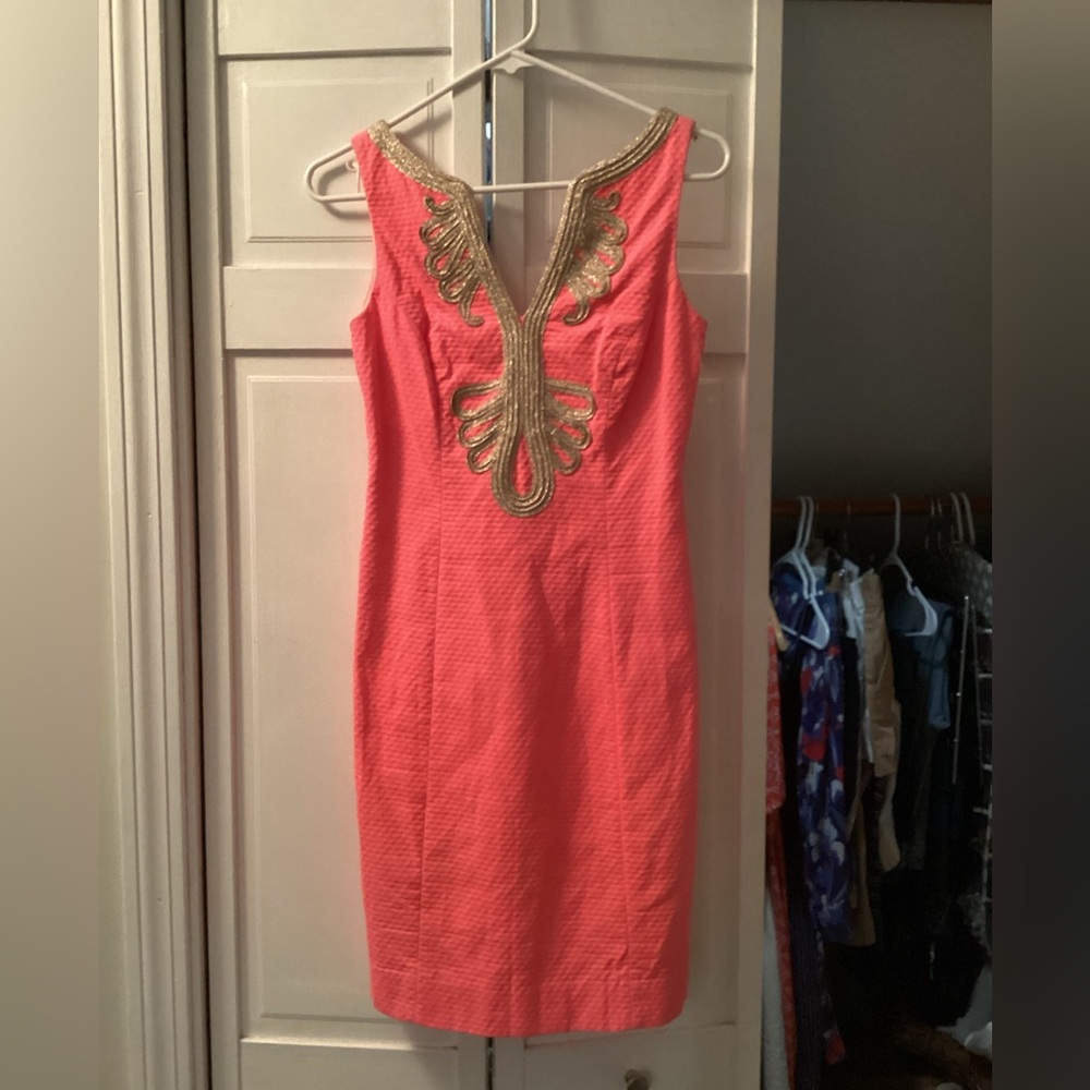 Lilly Pulitzer Neon Pink Gold Janice Shift Dress 00